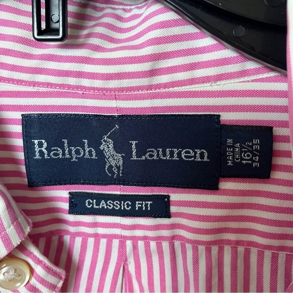 Polo Ralph Lauren classic pink striped preppy button down size 16 1/2 - Picture 6 of 7